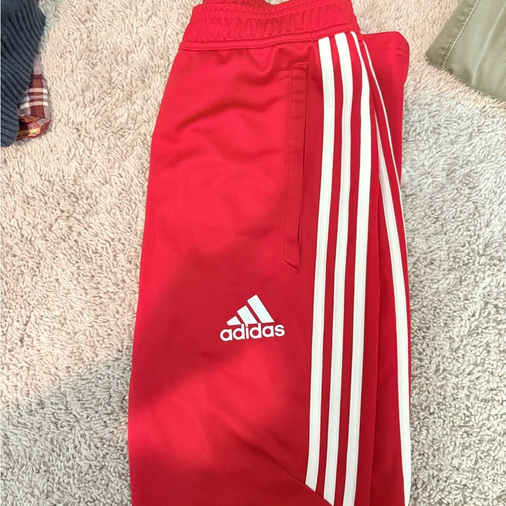 adidas Red Men's Joggers with White Three-Stripes
